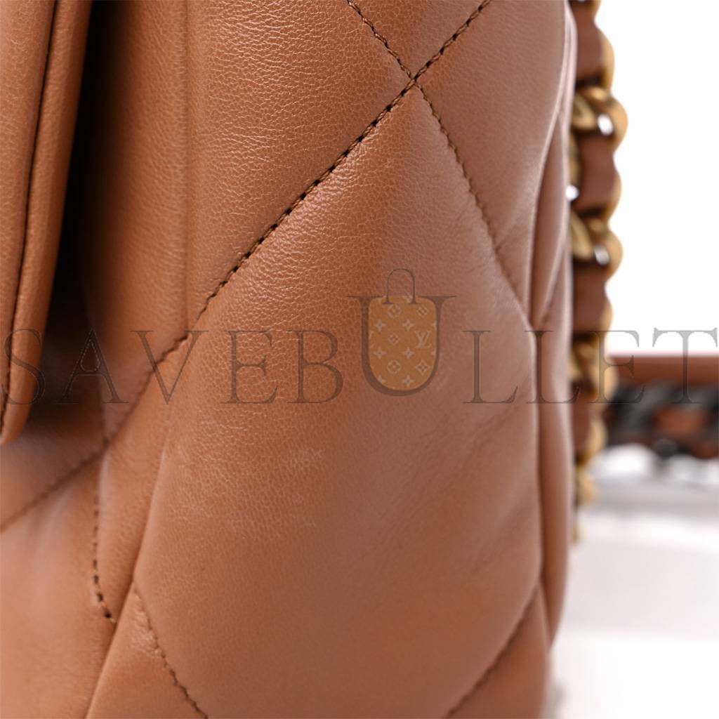 CHANEL MASTER LAMBSKIN QUILTED MEDIUM CHANEL 19 FLAP BROWN AS1160 (26*16*9cm)